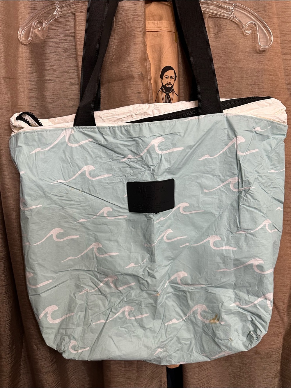 ALOHA Collection Light Blue and White Wave Print Tote Shoulder Bag